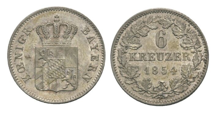 Foto Königreich Bayern 6 Kreuzer 1854