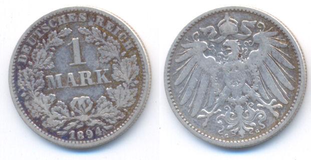 Foto Kaiserreich: Kleinmünzen 1 Mark 1894 G