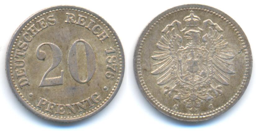 Foto Kaiserreich: Kleinmünzen 20 Pfennig 1876 C