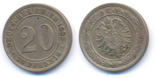Foto Kaiserreich: Kleinmünzen 20 Pfennig 1888 A