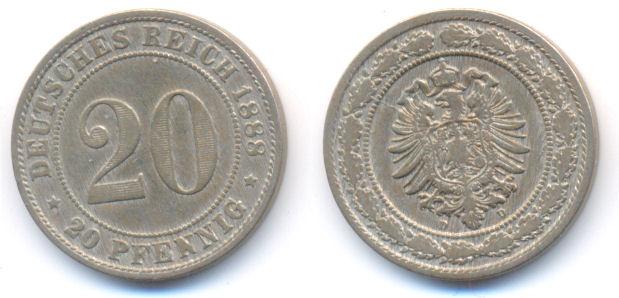 Foto Kaiserreich: Kleinmünzen 20 Pfennig 1888 D