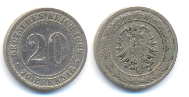 Foto Kaiserreich: Kleinmünzen 20 Pfennig 1888 D