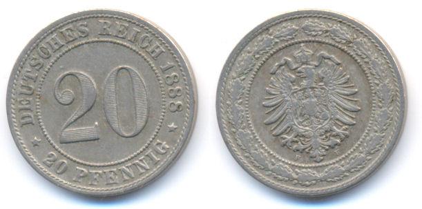 Foto Kaiserreich: Kleinmünzen 20 Pfennig 1888 F
