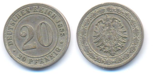 Foto Kaiserreich: Kleinmünzen 20 Pfennig 1888 G