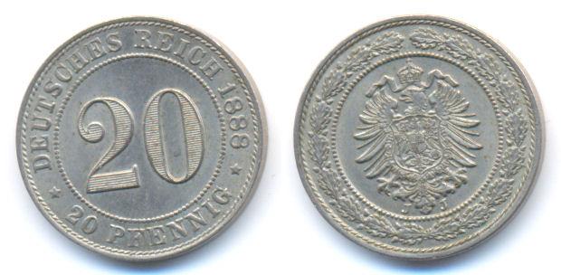 Foto Kaiserreich: Kleinmünzen 20 Pfennig 1888 J