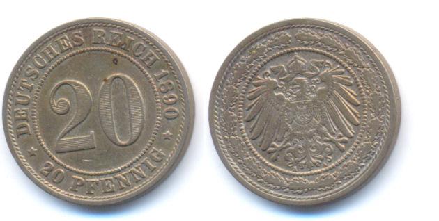 Foto Kaiserreich: Kleinmünzen 20 Pfennig 1890 A