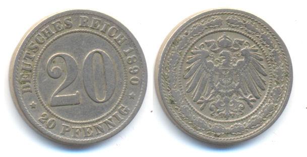 Foto Kaiserreich: Kleinmünzen 20 Pfennig 1890 F
