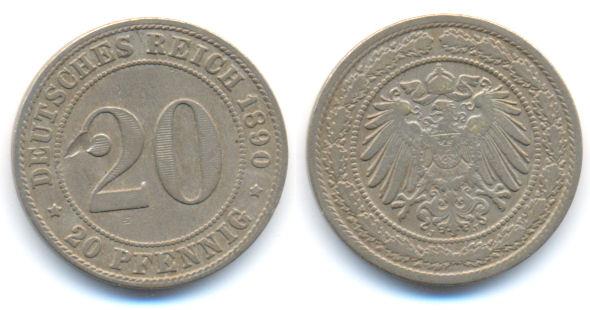 Foto Kaiserreich: Kleinmünzen 20 Pfennig 1890 J