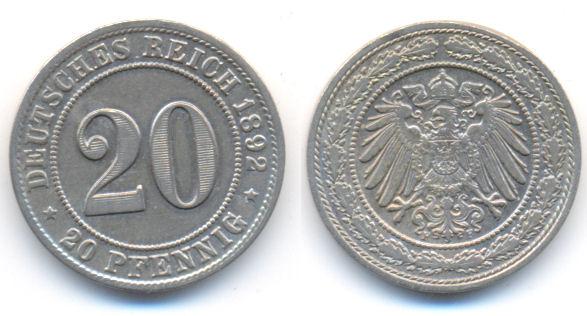 Foto Kaiserreich: Kleinmünzen 20 Pfennig 1892 F