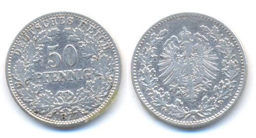 Foto Kaiserreich: Kleinmünzen 50 Pfennig 1877 A