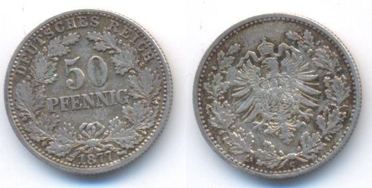 Foto Kaiserreich: Kleinmünzen 50 Pfennig 1877 C
