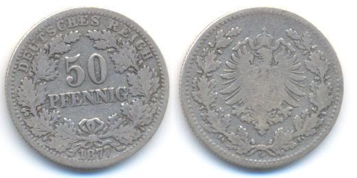 Foto Kaiserreich: Kleinmünzen 50 Pfennig 1877 G