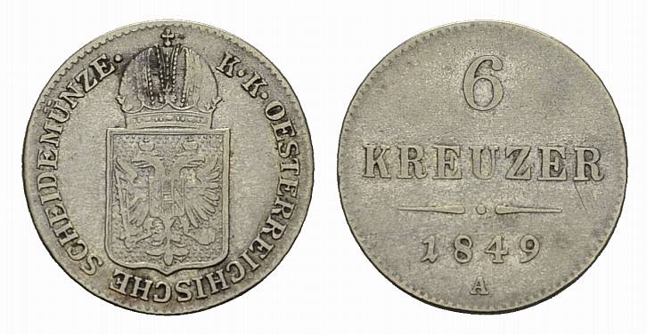 Foto Kaiserreich ÖSterreich 6 Kreuzer 1849 A