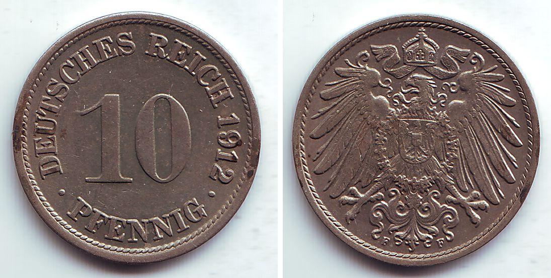 Foto Kaiserreich 10 Pfennig 1912 F