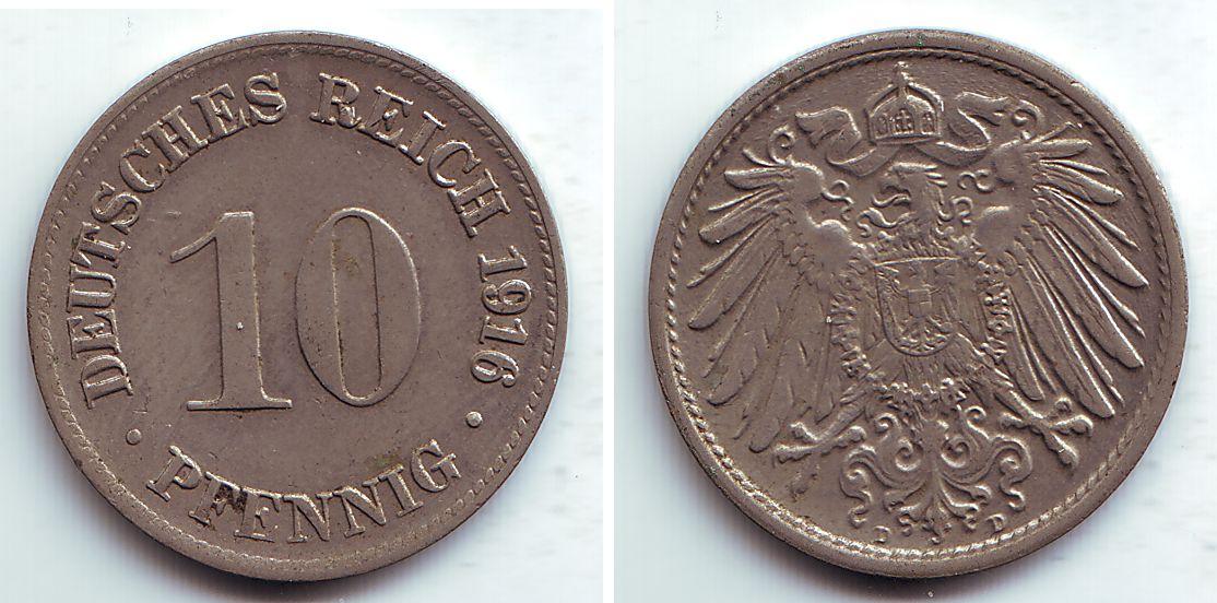 Foto Kaiserreich 10 Pfennig 1916 D