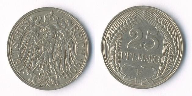 Foto Kaiserreich 25 Pfennig 1909 F