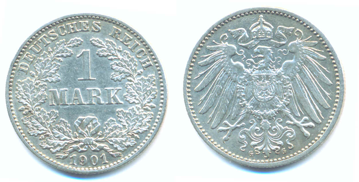 Foto Kaiserreich-KleinmÜNzen: 1 Mark, grosser, 1901 G,