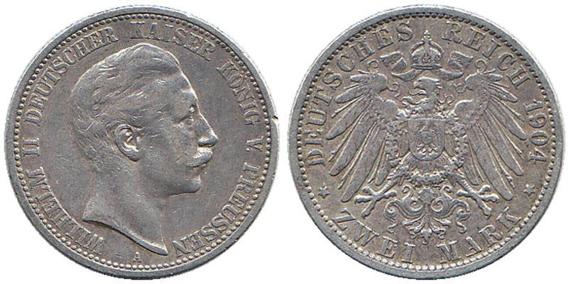 Foto Kaiserreich Preussen 2 Mark 1904 A
