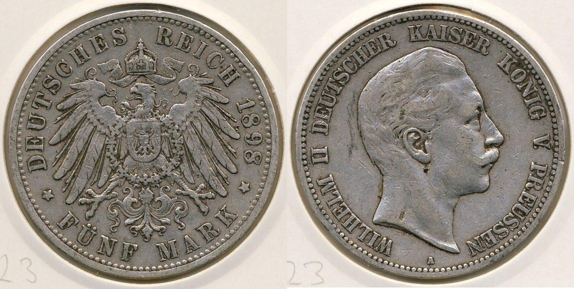 Foto Kaiserreich Preussen 5 Reichsmark 1898 A