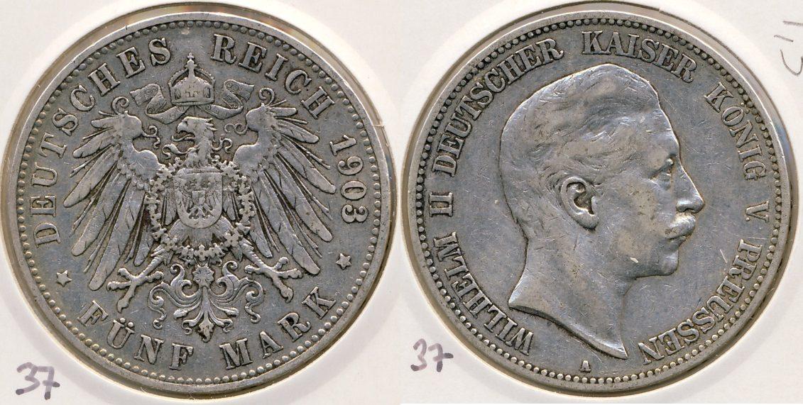 Foto Kaiserreich Preussen 5 Reichsmark 1903 A