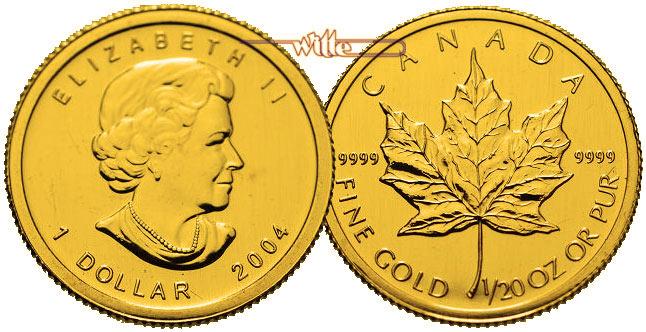 Foto Kanada 1 Dollar 1/20 oz 1,55g fein 14,1 mm Ø 2004-heute