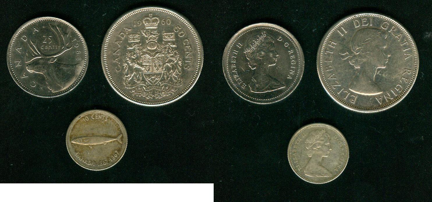 Foto Kanada Lot aus 3 Münzen: 50, 25 10 Cents 1960-1988