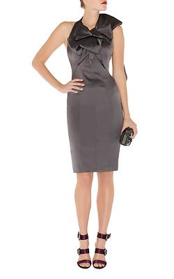 Foto karen millen pewter grey statement bow stretch satin pencil dress eu 36 uk8