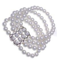 Foto Kianna white pearl silver crystal pulsera elástica