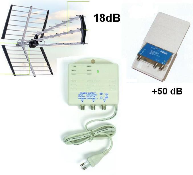 Foto Kit de antena TDT-UHF Tecatel 18dB + Amplificador 50dB + Fuente de...