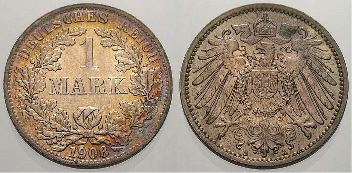 Foto Kleinmünzen 1 Mark 1908 A
