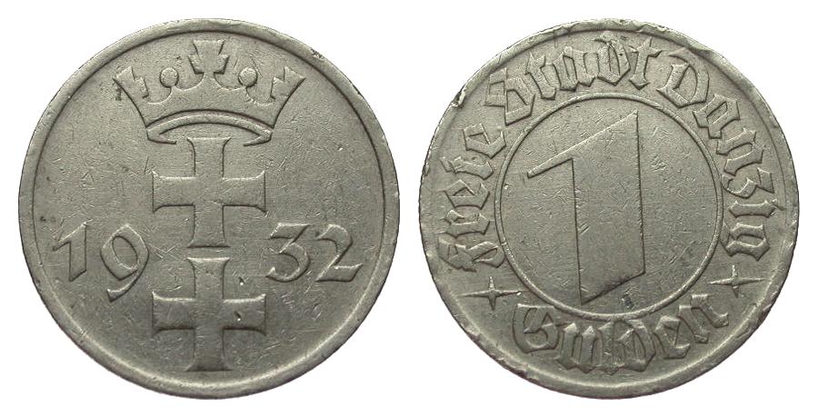 Foto Kolonien und Nebengebiete 1 Gulden Danzig 1932