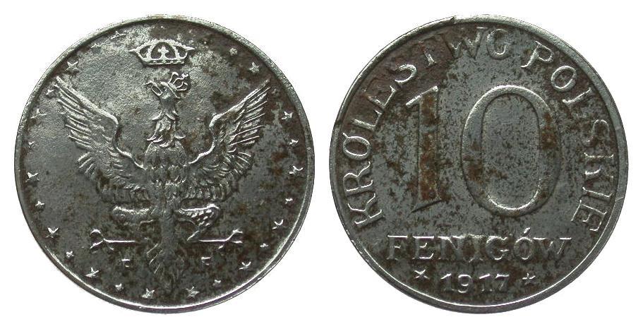 Foto Kolonien und Nebengebiete 10 Fenigów, Schrift nahe am Rand 1917 F