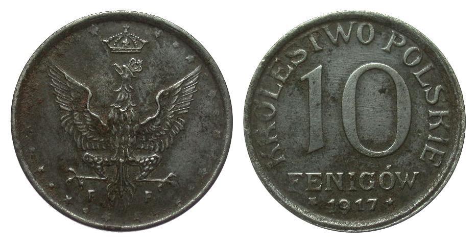 Foto Kolonien und Nebengebiete 10 Fenigów, Schrift nahe am Rand 1917 F