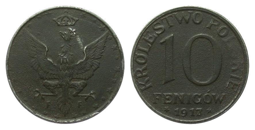 Foto Kolonien und Nebengebiete 10 Fenigów, Schrift nahe am Rand 1917 F
