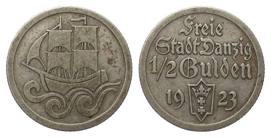 Foto Kolonien und Nebengebiete 1/2 Gulden Danzig 1923