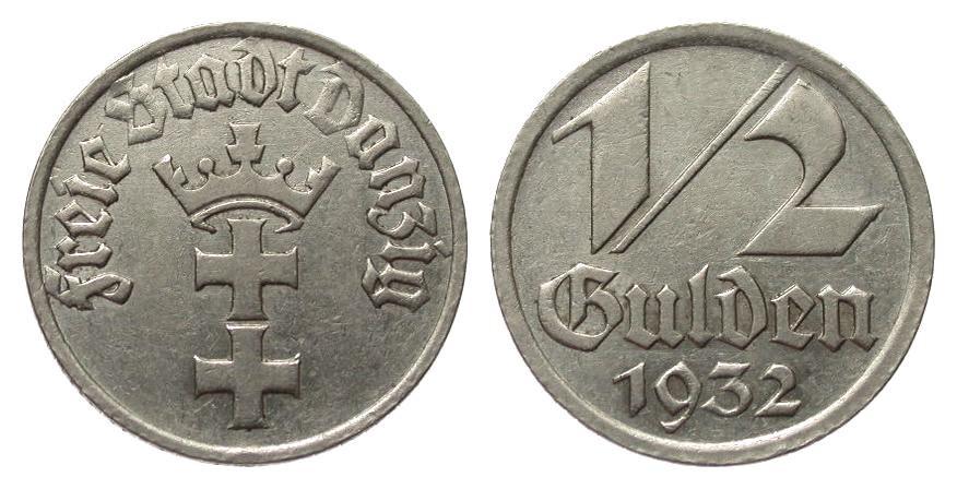 Foto Kolonien und Nebengebiete 1/2 Gulden Danzig 1932