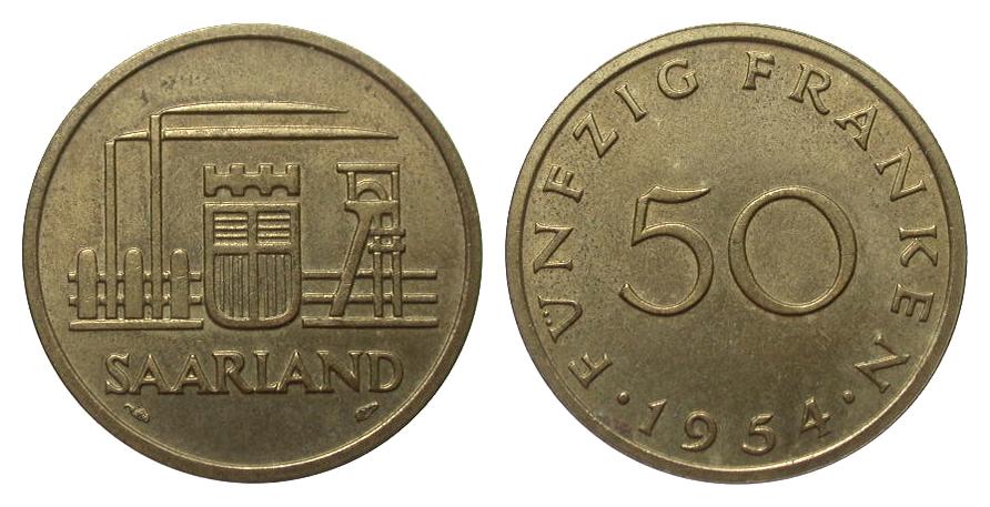 Foto Kolonien und Nebengebiete 50 Franken Saarland 1954