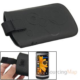 Foto Kreisen Muster hochziehen Registerkarte schwarzem Lederimitat Tasche für Samsung i8910