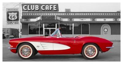 Foto Lámina 1961 Chevrolet Corvette at Club Cafe on Route 66, 66x127 in.