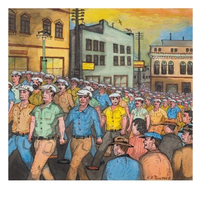 Foto Lámina giclée A Silent Parade of Longshoremen and Seamen Walking for the First Anniversay of `Bloody Thursday' de Ronald Ginther, 41x41 in.