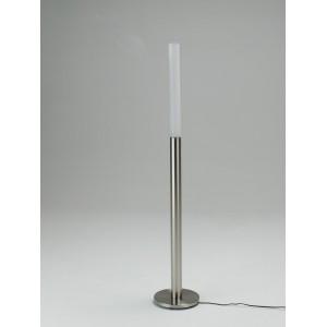 Foto Lámpara de pie en cristal con base y estructura en acero cromado.