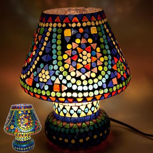 Foto Lámpara Mesa - Mosaico Multicolor - Diseño Seta - Instalación