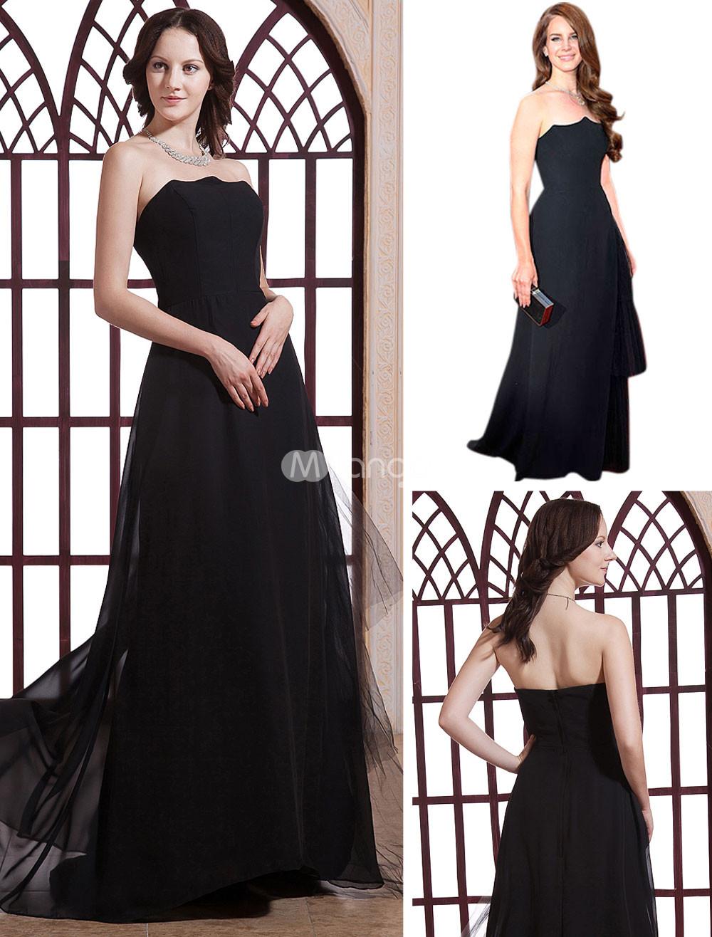 Foto Lana Delrey Chiffon línea neta Cannes Film Festival vestido negro