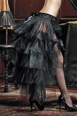 Foto leg avenue cancan burlesque de tul negro con lazo satinado