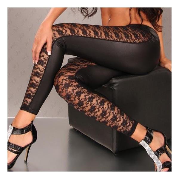 Foto Legging de piel y encaje negro