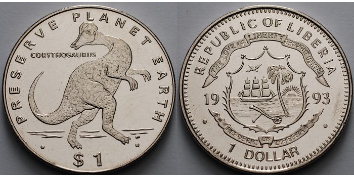 Foto Liberia 1 Dollar, 28,33g roh, 38 mm Ø 1993