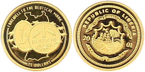 Foto Liberia 25 Dollars Deutsche Mark 0 7 Gramm Gold fein 2001