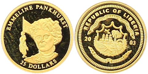 Foto Liberia 25 Dollars E Pankhurst 0 7 Gramm Gold fein 2003