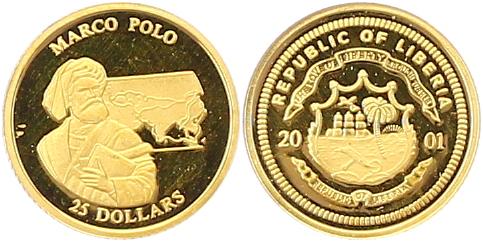 Foto Liberia 25 Dollars Marco Polo 0 7 Gramm Gold fein 2001