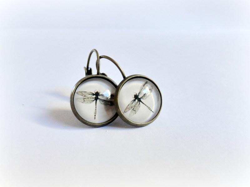 Foto Liblulas - Pendientes de flores negro blanco